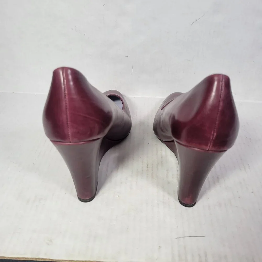 Delman Burgundy Leather Wedge Heel Pumps Size 9.5